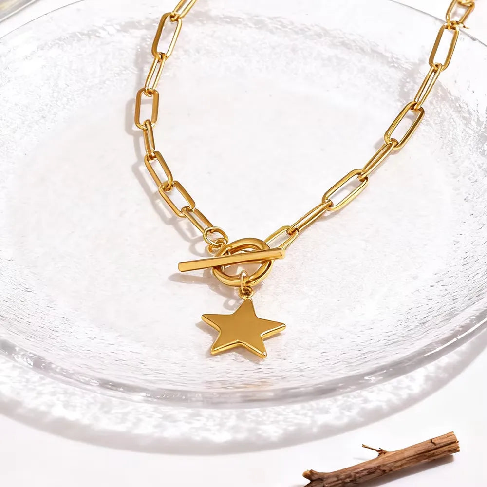 Tinah T-Bar Star Charm Chain Necklace | Waterproof 18k Gold