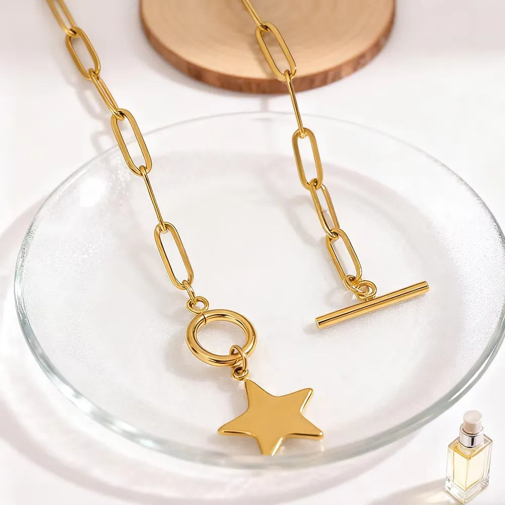 Tinah T-Bar Star Charm Chain Necklace | Waterproof 18k Gold