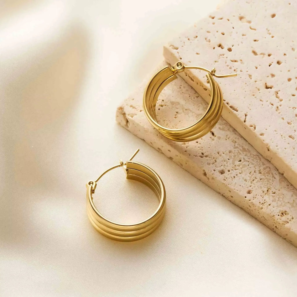Brooke Lined Hoop Earrings | Waterproof 18k Gold