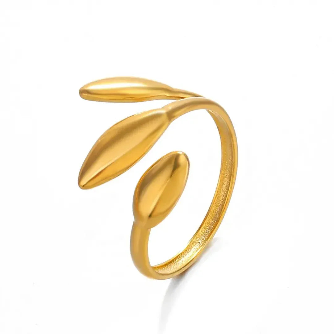 Alina 3 Leaves Open Ring | Waterproof 18k Gold