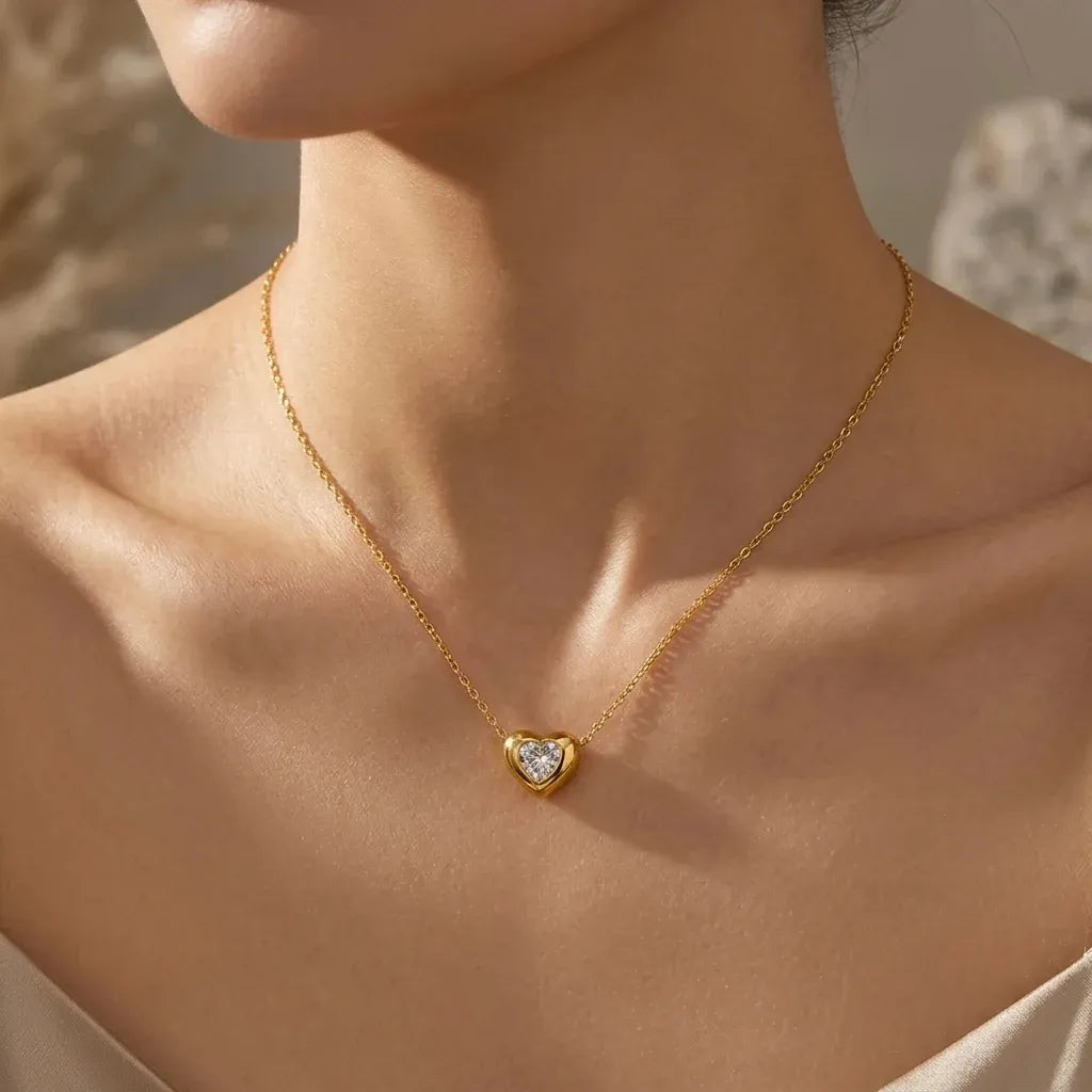Aethel Bezel Heart Necklace | Waterproof 18k Gold