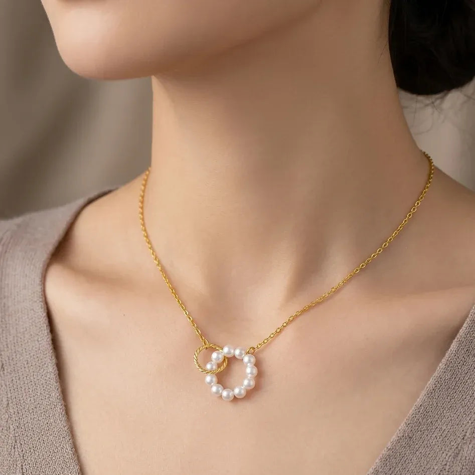 Barth Twin Ring Pearl Necklace | Waterproof 18k Gold