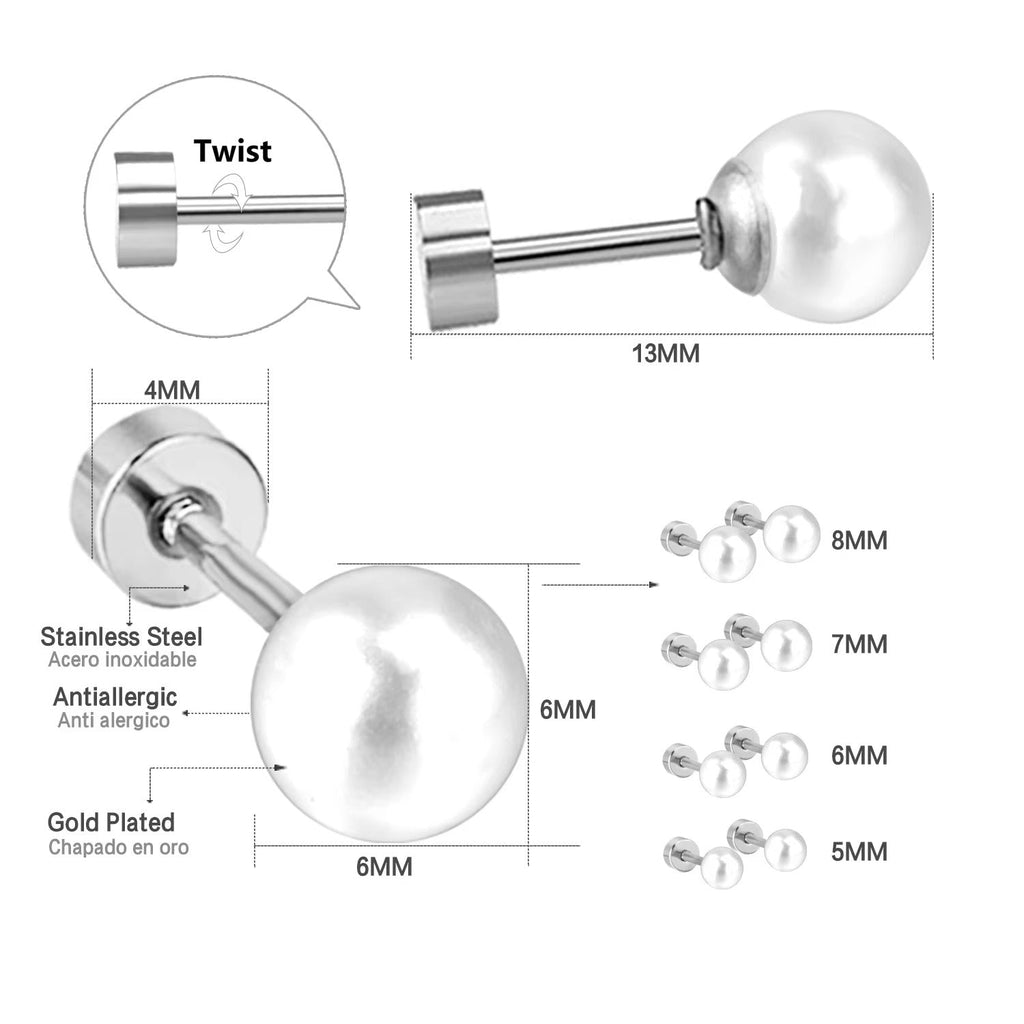 Timeless Pearl Secure Screw-Back Studs suitable for lobe, helix & multiple ear piercings
