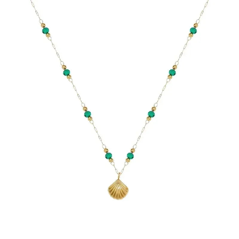 Bryony Green Beads Shell Necklace | Waterproof 18k Gold