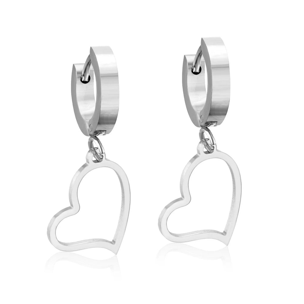 Charlotte Heart Drop Hoops | Waterproof Silver