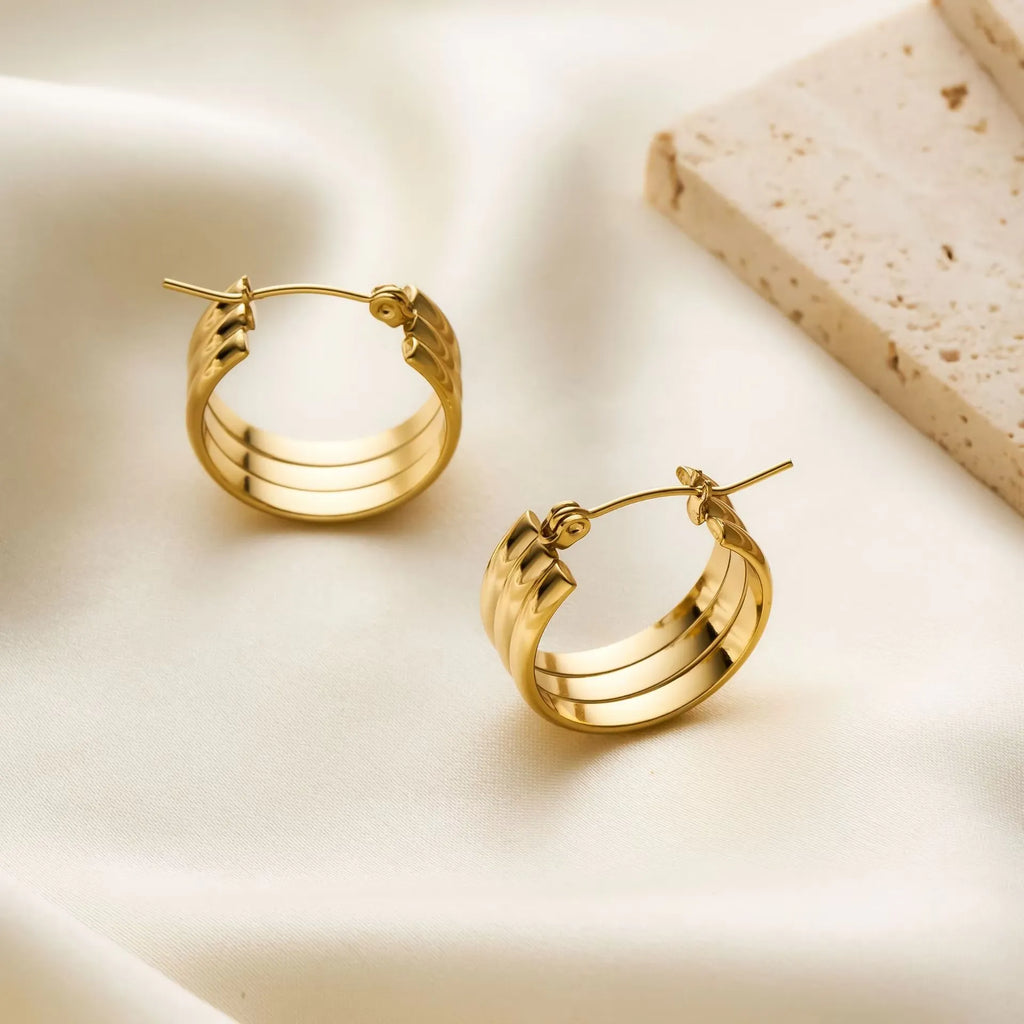 Brooke Lined Hoop Earrings | Waterproof 18k Gold