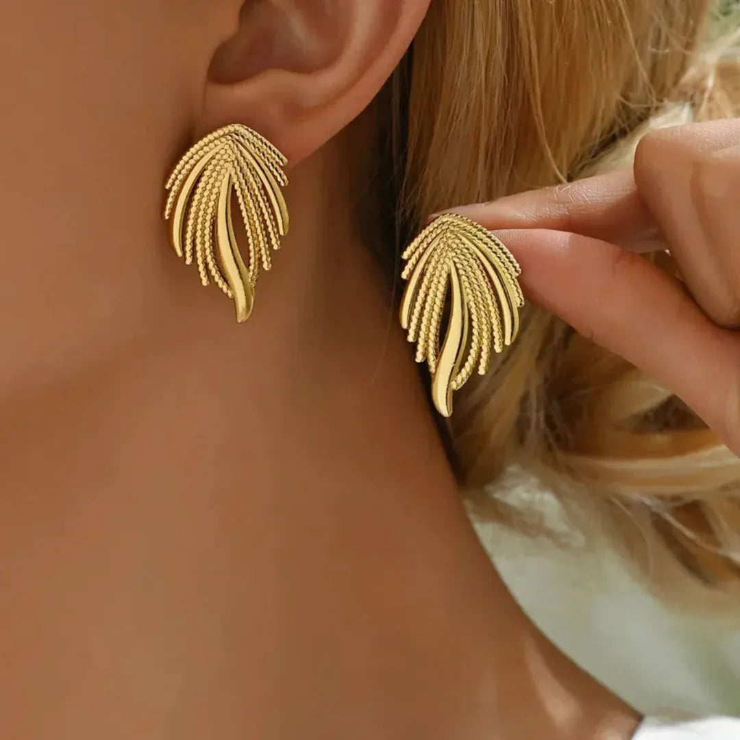 Cressida Frond Stud Earrings | Waterproof 18k Gold