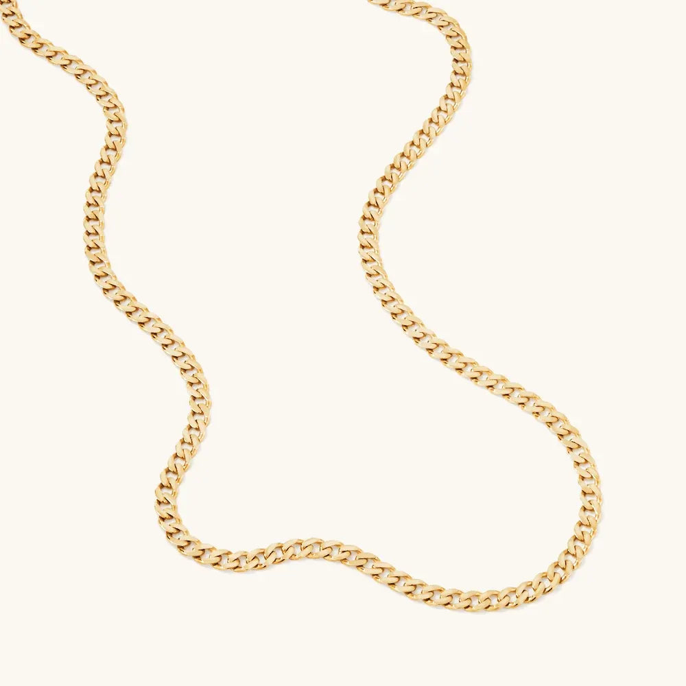 Belerose Flat Curb Chain Necklace | Waterproof 18k Gold