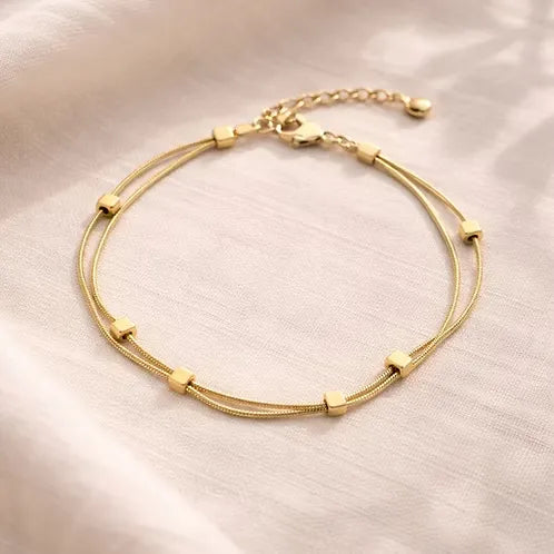 Elyra Cube Station Double Layered Bracelet | Waterproof 18k Gold
