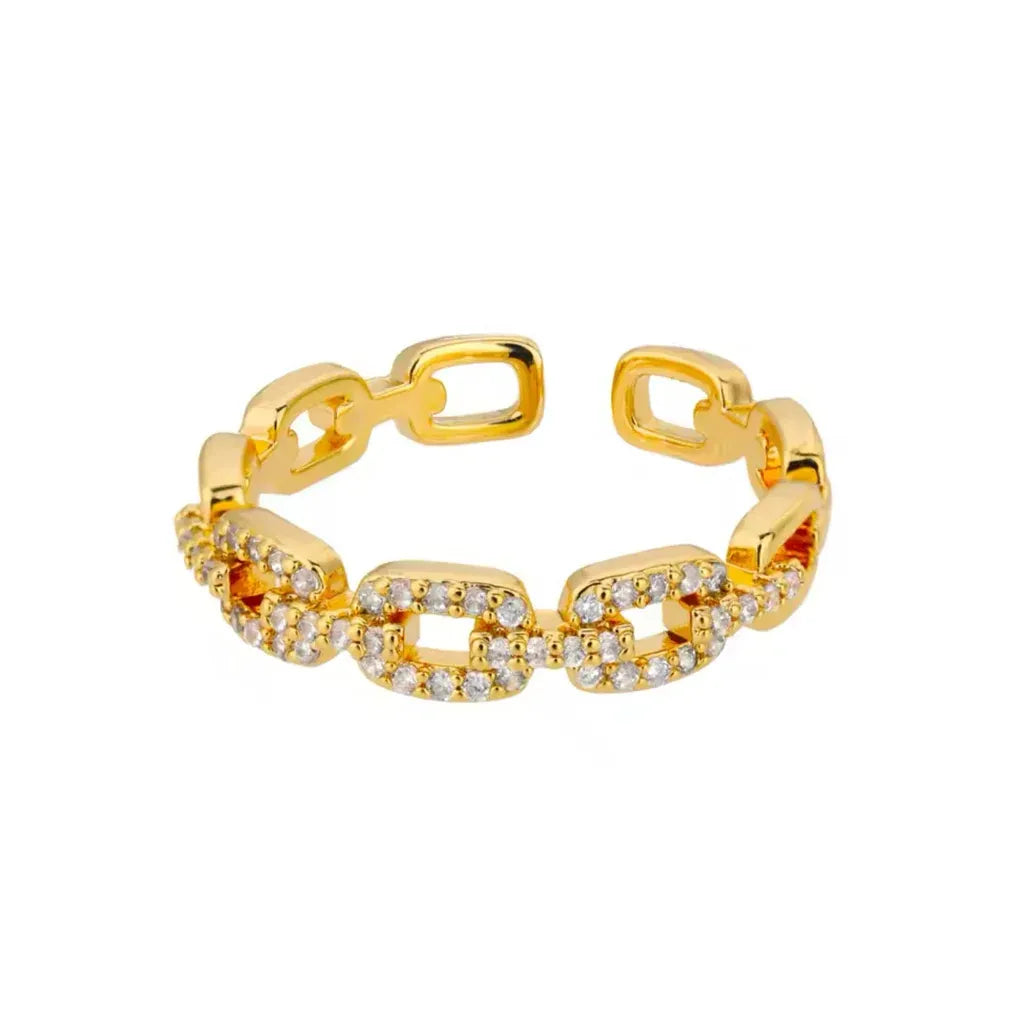 Bianca Crystal Chain Open Ring | Waterproof 18k Gold