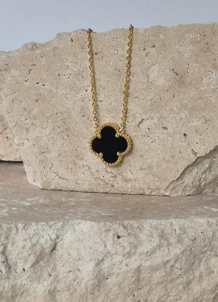 Alora Four-Leaf Black Clover Necklace | Waterproof 18k Gold