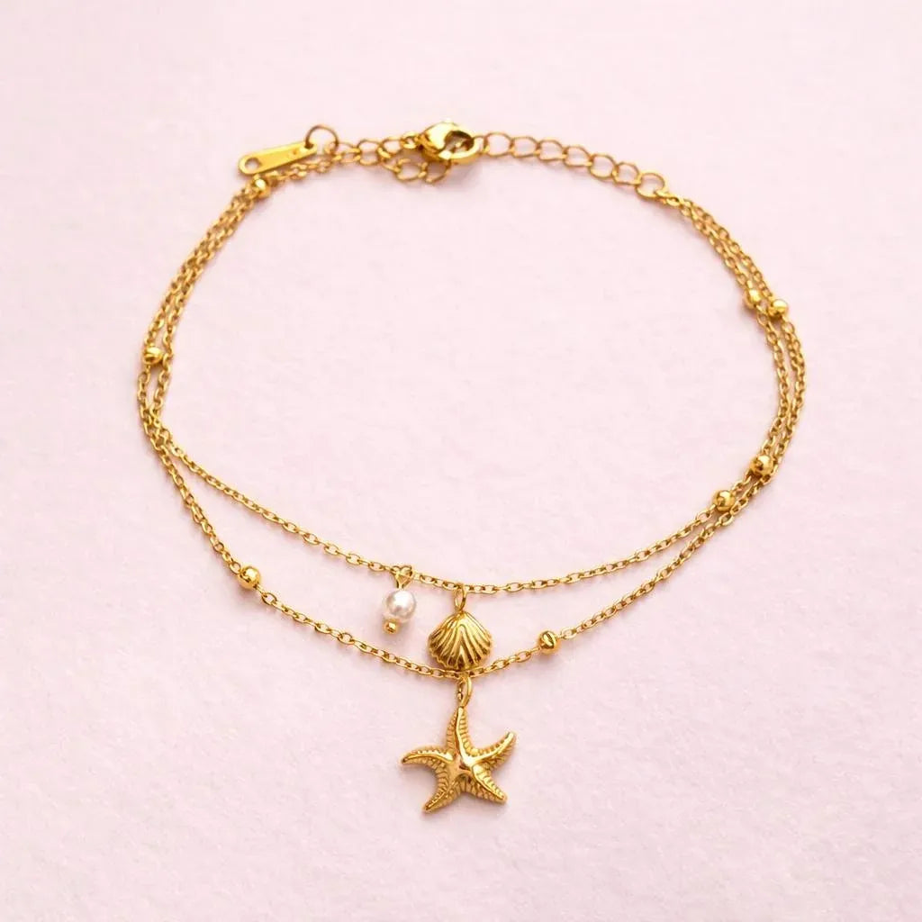 Evera Starfish Shell Double Layer Bracelet | Waterproof 18k Gold