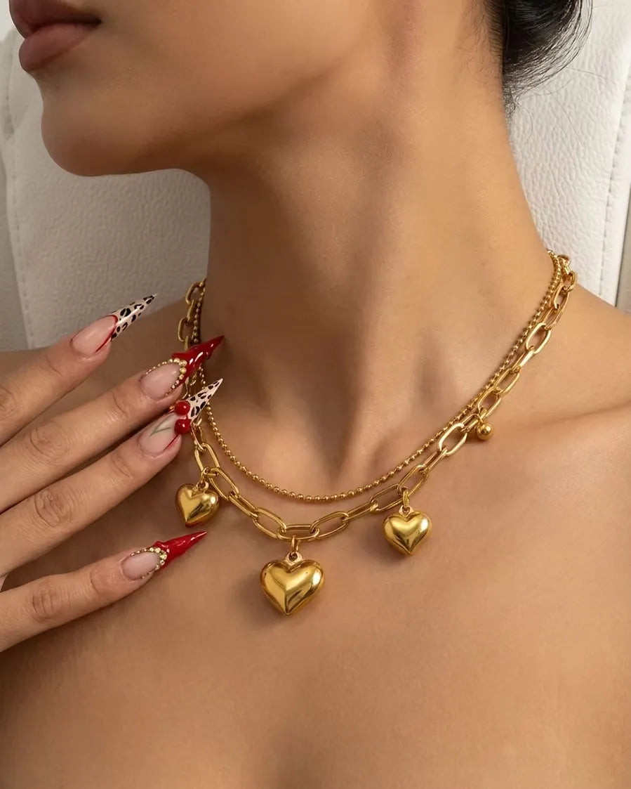 Eira Heart Charms Necklace | Waterproof 18k Gold