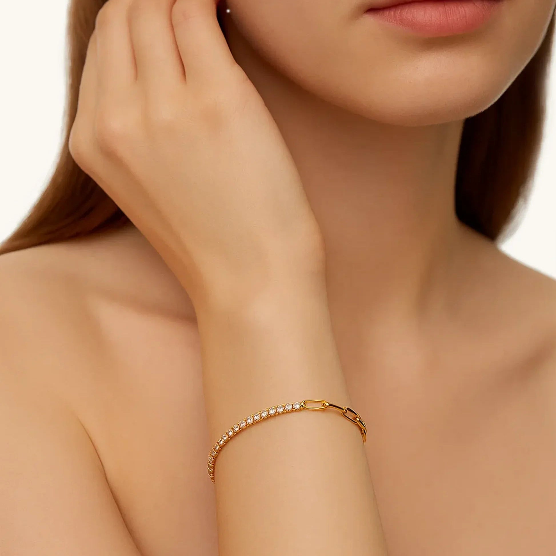 Cassia Crystal Tennis Chain Bracelet | Waterproof 18k Gold
