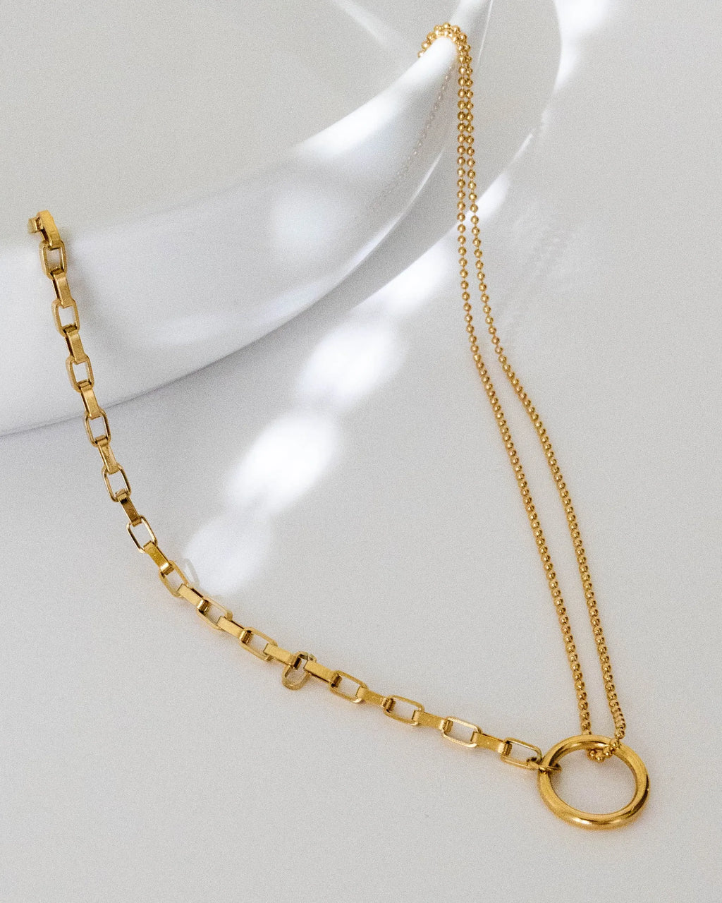 Briana Double Chain Circle Necklace | Waterproof 18k Gold