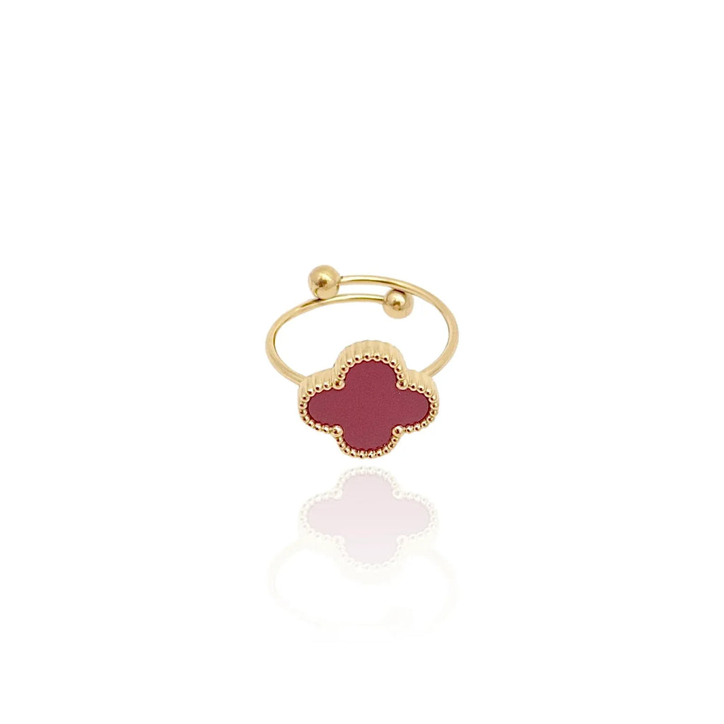 Alora Four-Leaf Red Clover Adjustable Ring | Waterproof 18k Gold