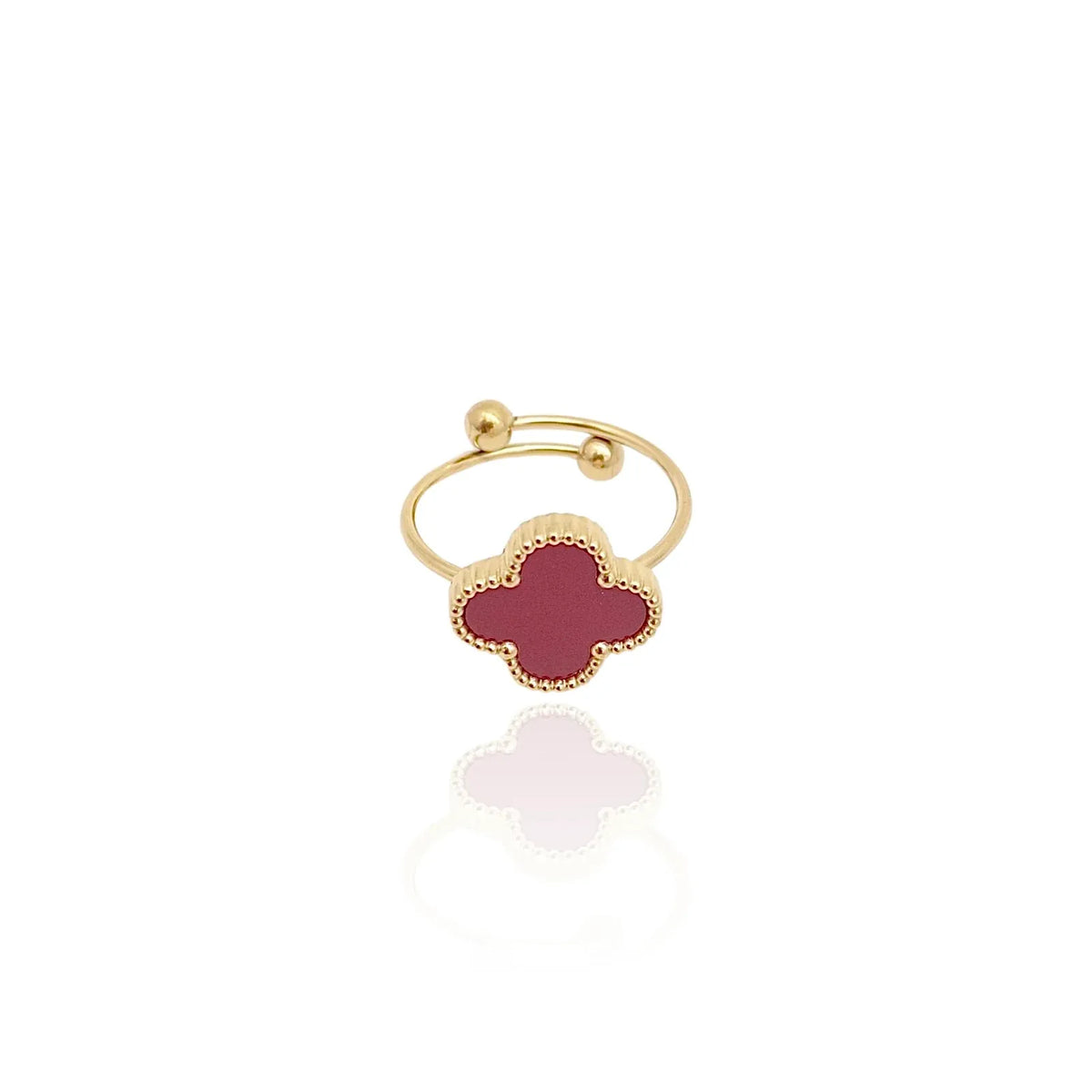 Alora Four-Leaf Red Clover Adjustable Ring | Waterproof 18k Gold