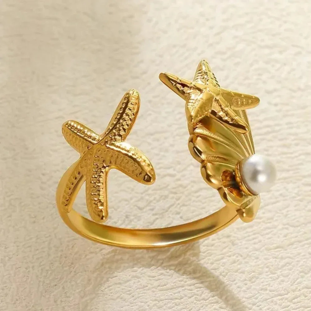 Cymbel Ocean Pearl Wrap Adjustable Ring | Waterproof 18k Gold