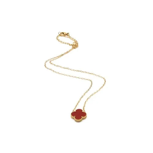 Alora Four-Leaf Red Clover Necklace | Waterproof 18k Gold