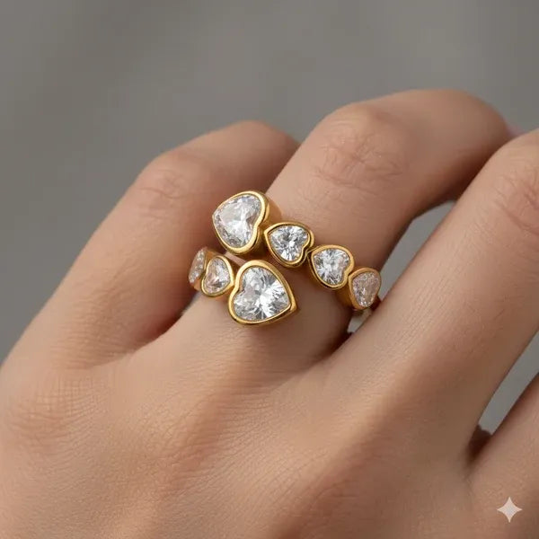 Ariana Crystal Hearts Wrap Adjustable Ring | Waterproof 18k Gold
