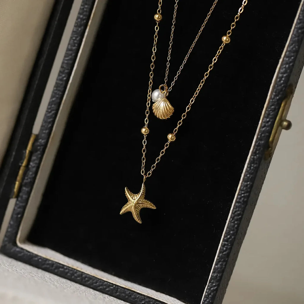 Evera Starfish Shell Double Layer Necklace | Waterproof 18k Gold