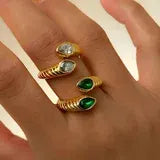 Alessia Celeste Green Teardrop Open Ring | Waterproof 18k Gold