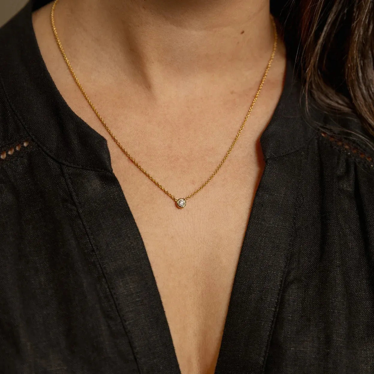 Bron Bezel Set Crystal Necklace | Waterproof 18k Gold