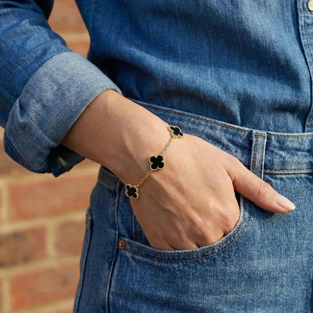Alora Four-Leaf Black Clover Bracelet | Waterproof 18k Gold