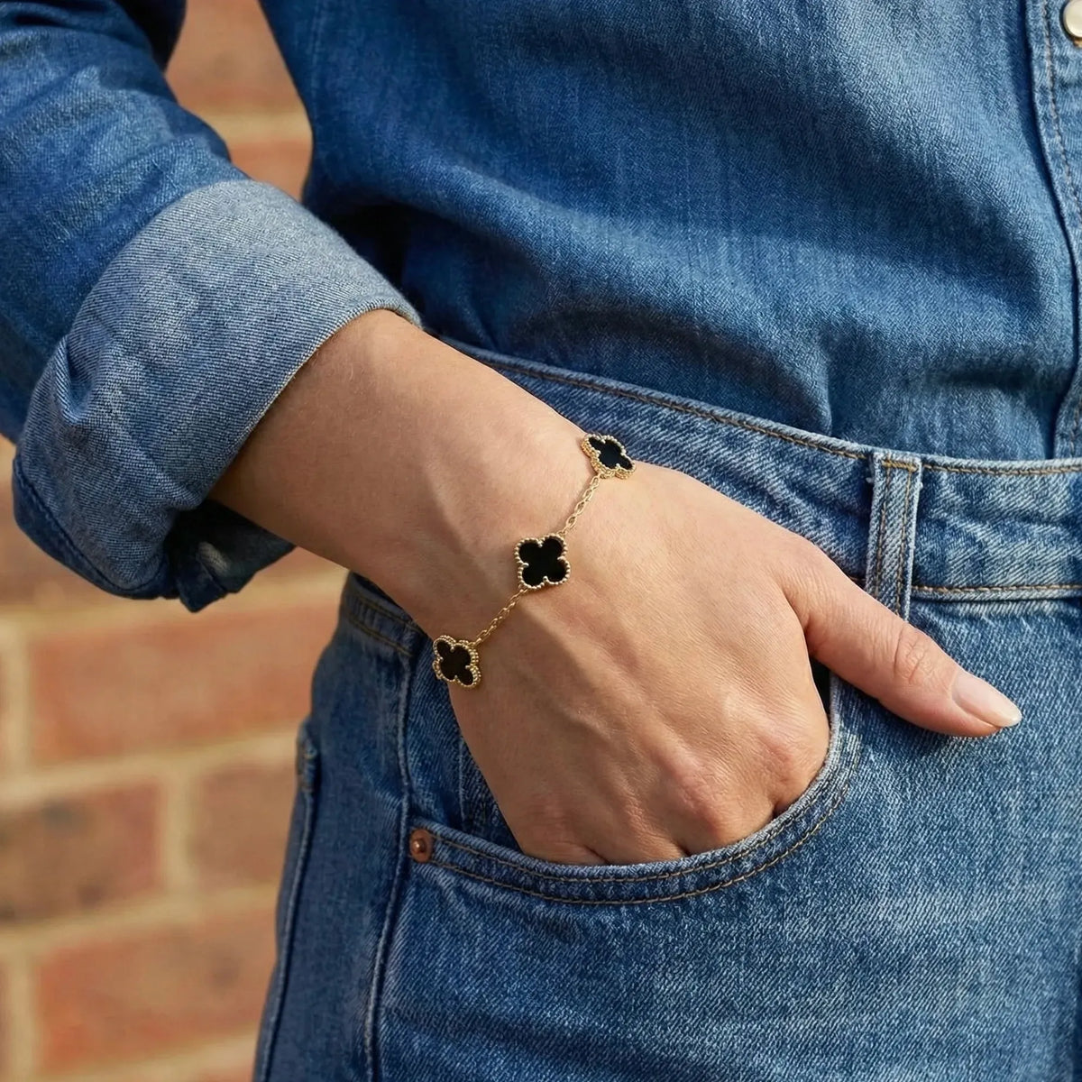 Alora Four-Leaf Black Clover Bracelet | Waterproof 18k Gold