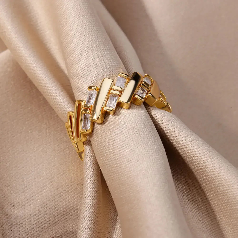 Beila Baguette-cut Crystal Open Ring | Waterproof 18k Gold