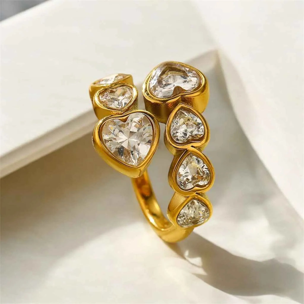 Ariana Crystal Hearts Wrap Adjustable Ring | Waterproof 18k Gold