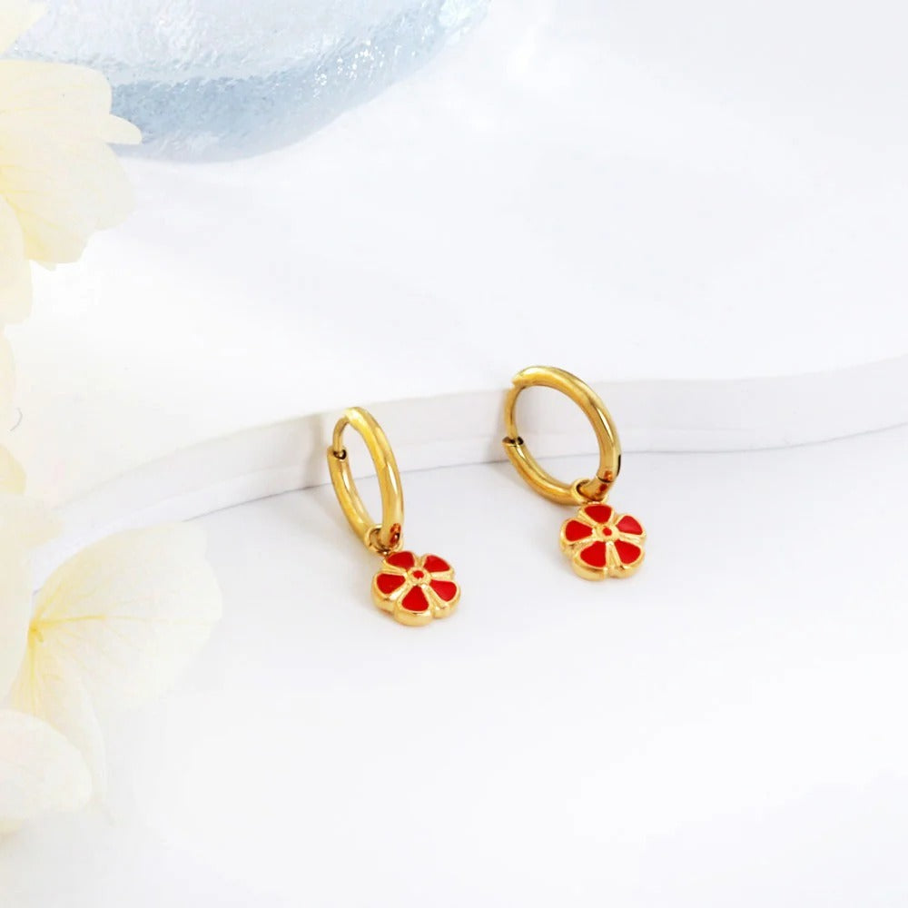 Icon Six Petal Flower Huggie Hoops