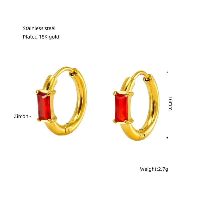 Amara Baguette Red Ruby Huggie Earrings | Waterproof 18k Gold