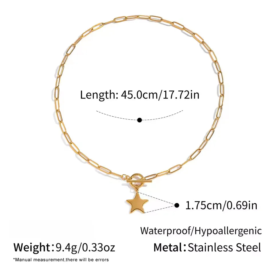 Tinah T-Bar Star Charm Chain Necklace | Waterproof 18k Gold