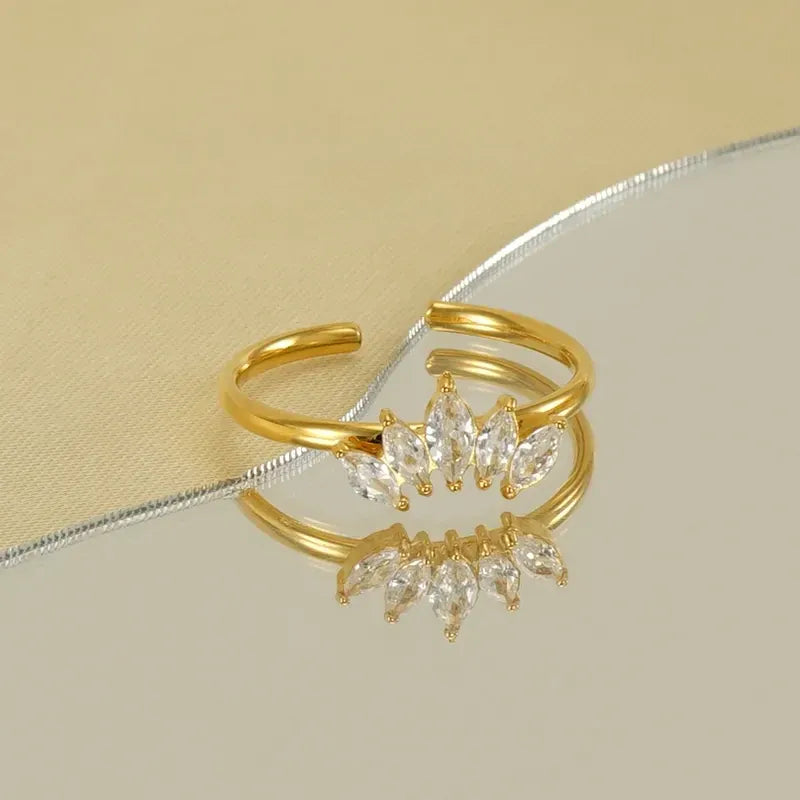 Arabella Marquise-Cut Crown Open Ring | Waterproof 18k Gold