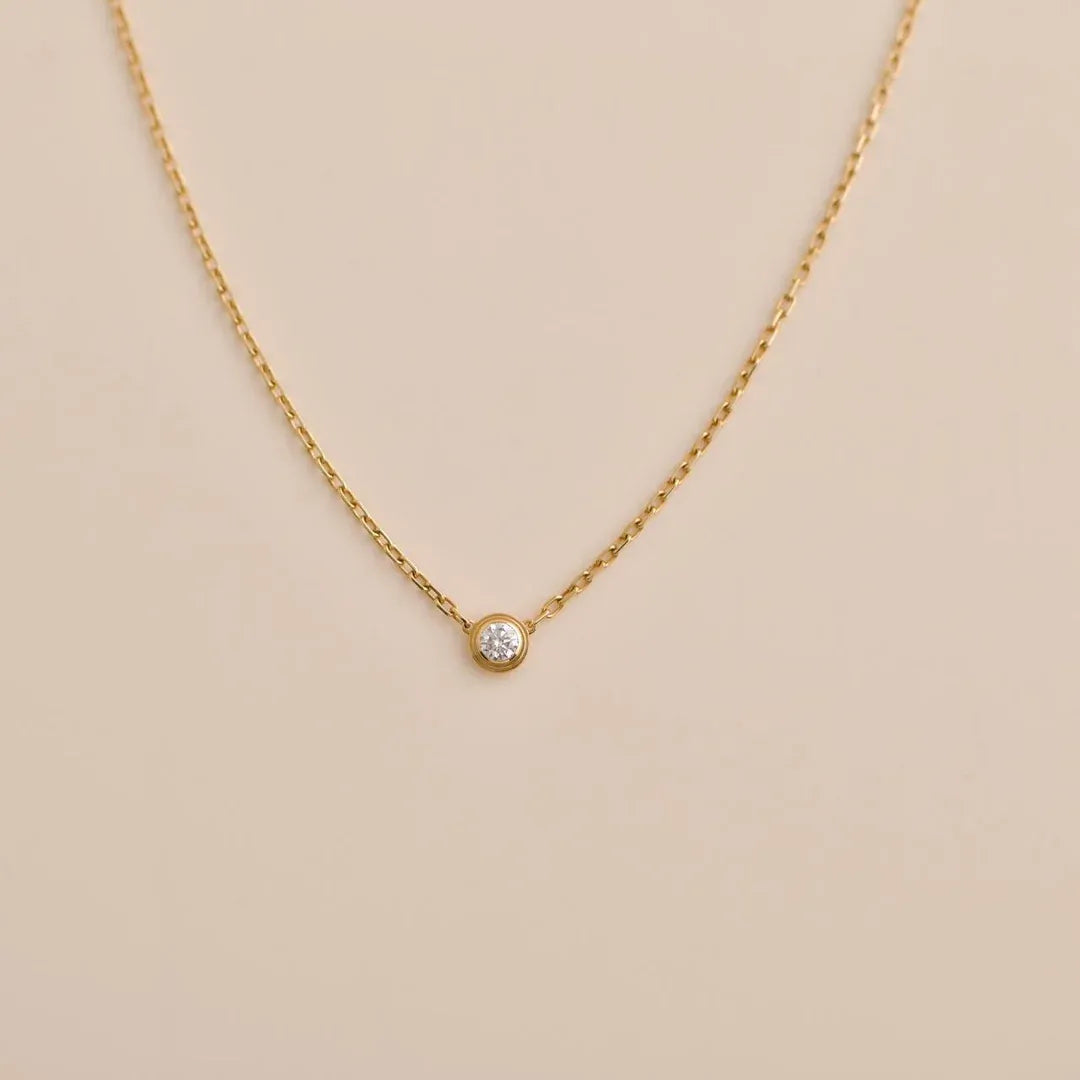 Bron Bezel Set Crystal Necklace | Waterproof 18k Gold