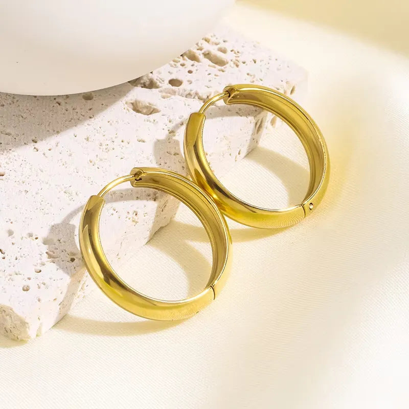 Ayla Plain Wide Hoop Earrings | Waterproof 18k Gold