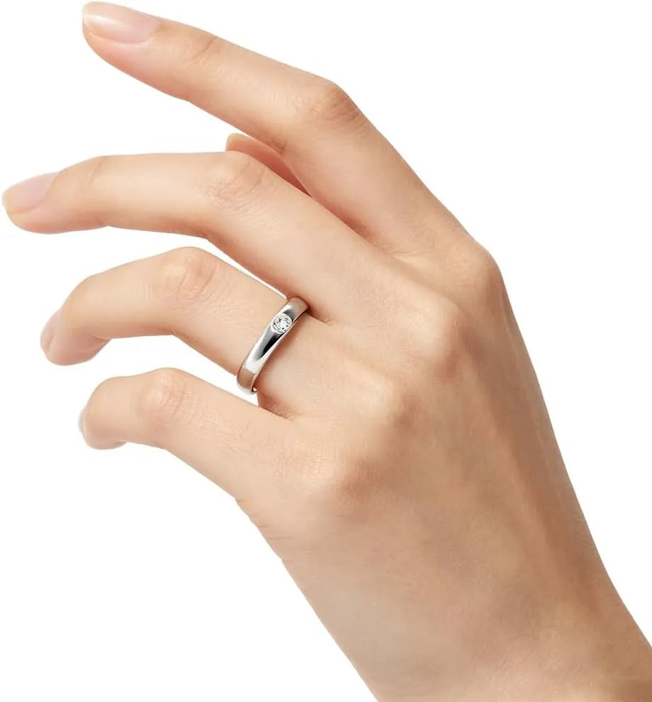 Esha Single Stone 4MM Band Ring | Waterproof Silver