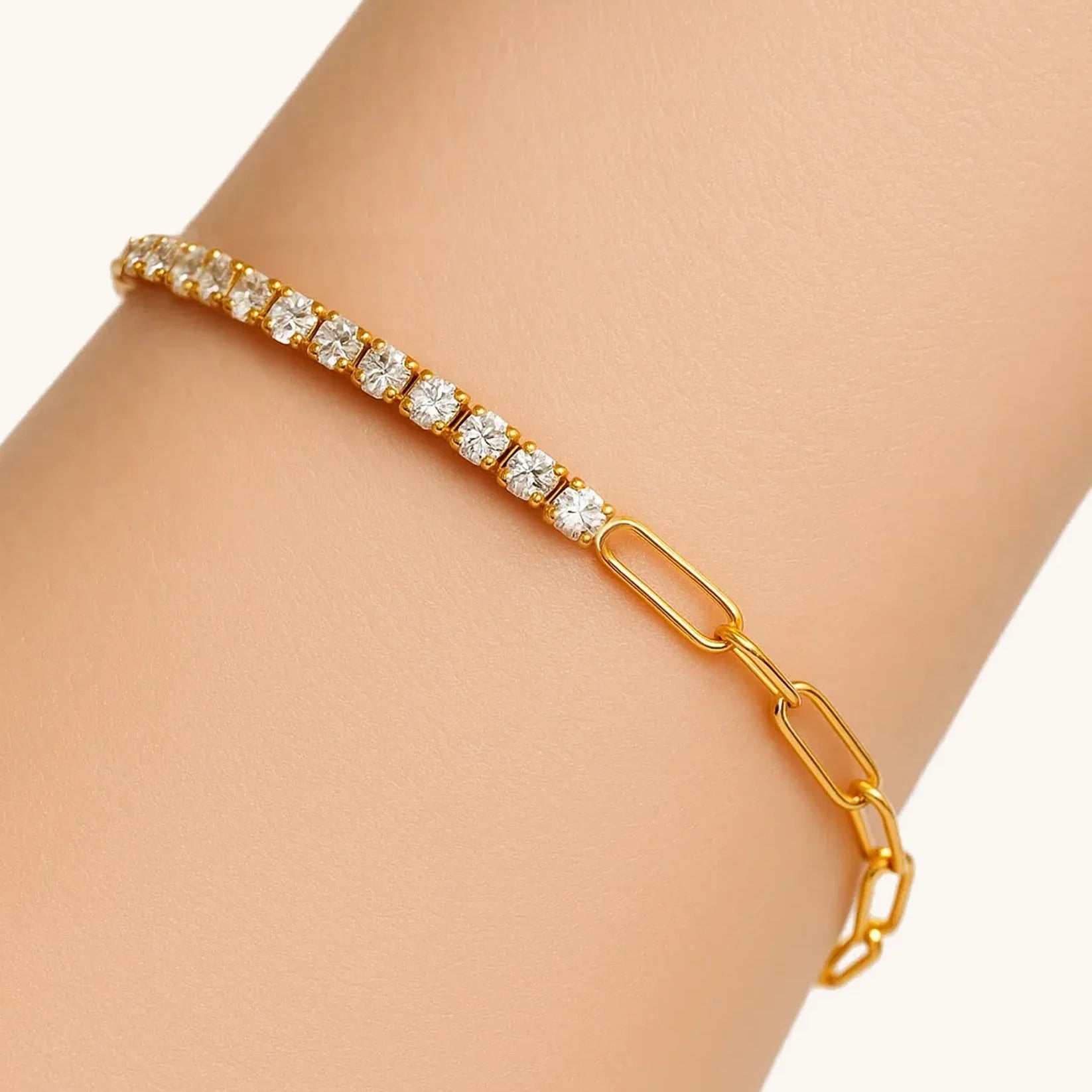 Cassia Crystal Tennis Chain Bracelet | Waterproof 18k Gold