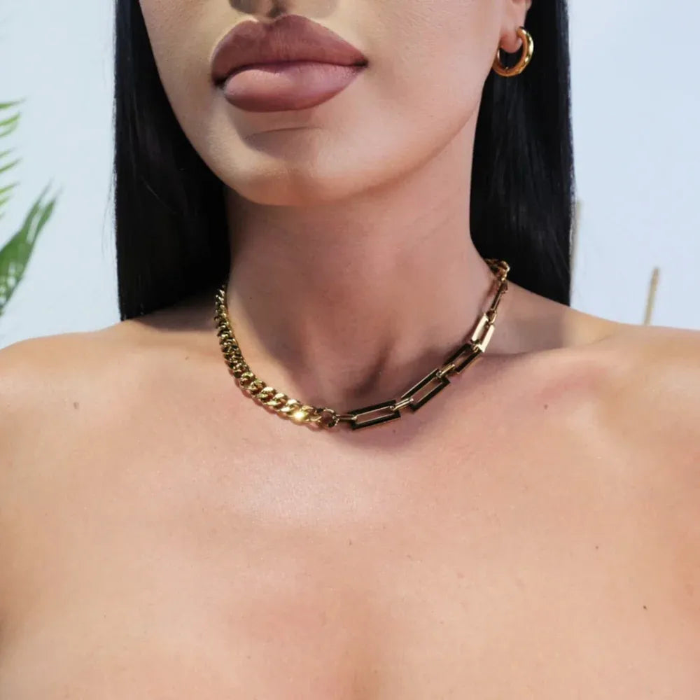 Evara Mixed Link Chain Necklace | Waterproof 18k Gold