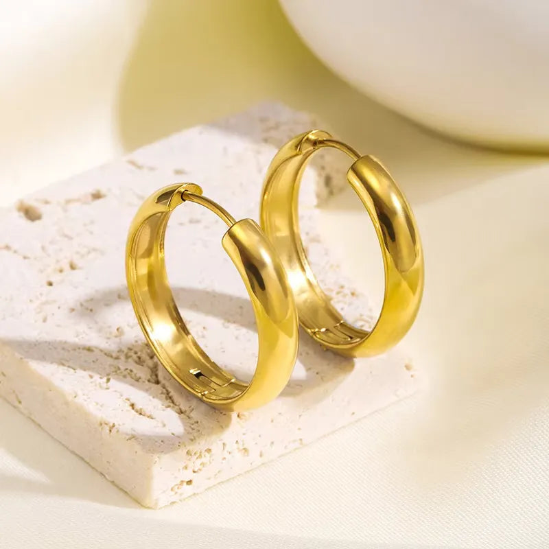 Ayla Plain Wide Hoop Earrings | Waterproof 18k Gold