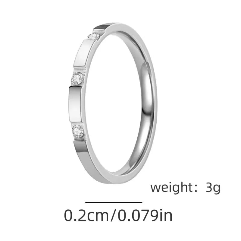 Mahi 3 Stone 2MM Band Ring | Waterproof Silver