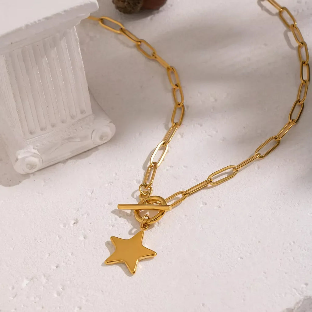 Tinah T-Bar Star Charm Chain Necklace | Waterproof 18k Gold