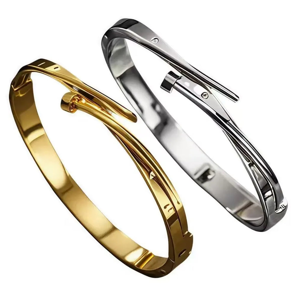 Kiki Crystal Nail Hinged Bangle Bracelet | Waterproof 18k Gold & Silver