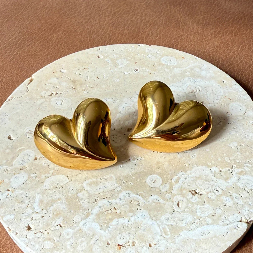Chrysie Heart Stud Earrings | Waterproof 18k Gold