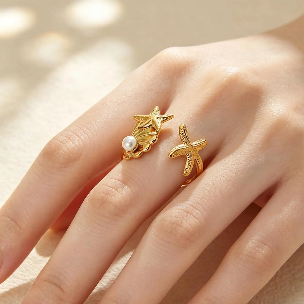 Cymbel Ocean Pearl Wrap Adjustable Ring | Waterproof 18k Gold