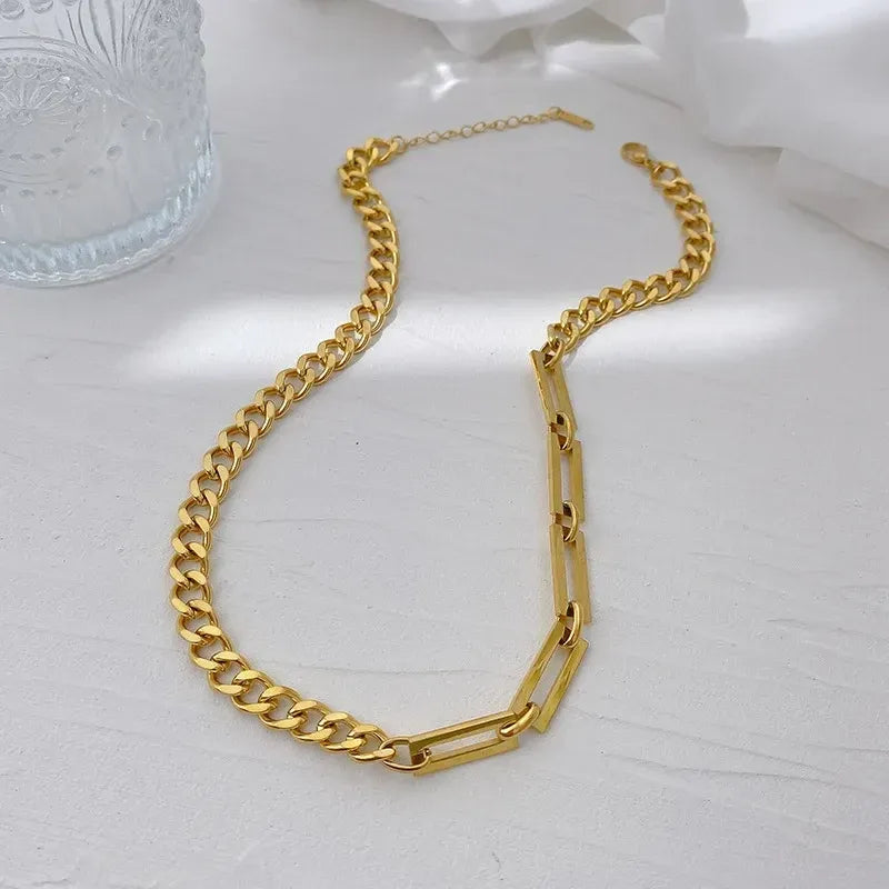 Evara Mixed Link Chain Necklace | Waterproof 18k Gold