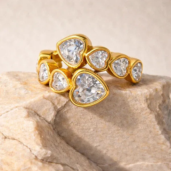 Ariana Crystal Hearts Wrap Adjustable Ring | Waterproof 18k Gold