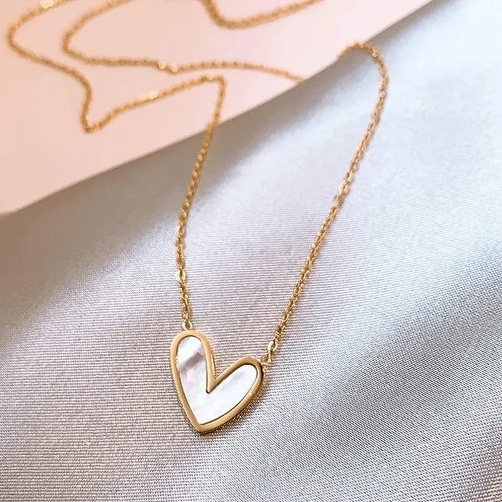 Belami Mother of Pearl Heart Necklace | Waterproof 18k Gold