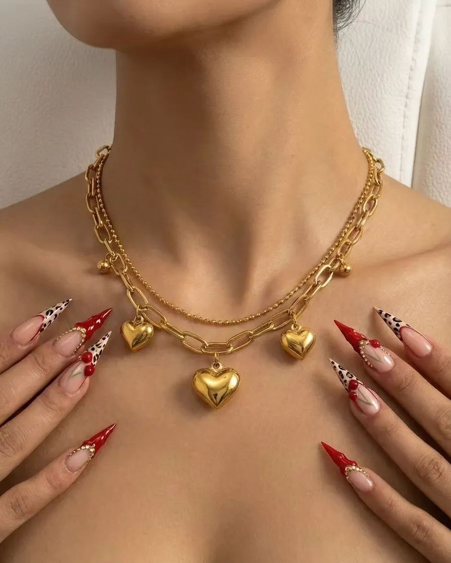 Eira Heart Charms Necklace | Waterproof 18k Gold